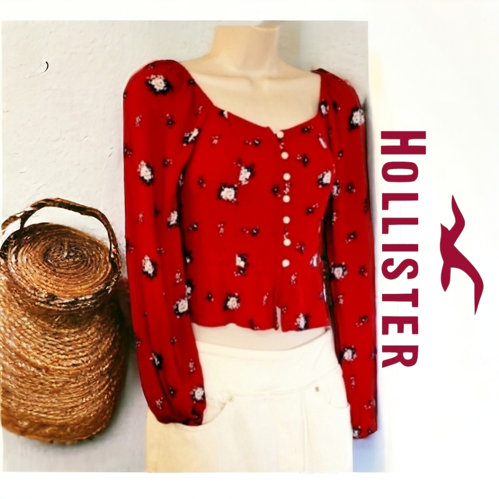Hollister vintage 90s cropped red floral top size xs